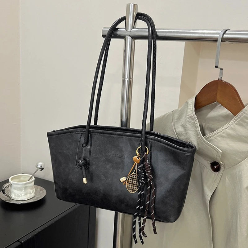 PU Leather Shoulder Bag for Women Y2K Simple Fashion Girl Handbag Large Capacity Female Crossbody Bag SolidColor Retro Tote Bags