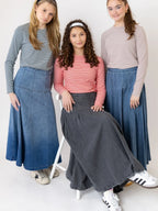 AP SS26 Panel Pleated Washed Denim Skirts Teen Girls Women Fashion Cotton Jeans Skirts Clothing