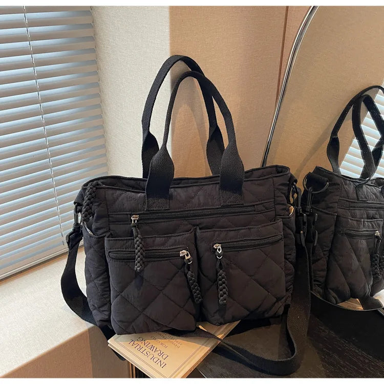 Women's Shoulder Bag, Large-Capacity Casual Multifunctional Commuter Handbag, Versatile Diamond Quilted Design Crossbody Bag