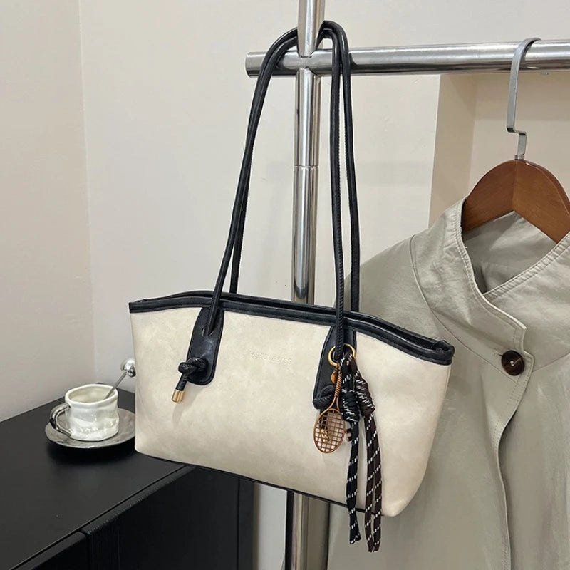PU Leather Shoulder Bag for Women Y2K Simple Fashion Girl Handbag Large Capacity Female Crossbody Bag SolidColor Retro Tote Bags