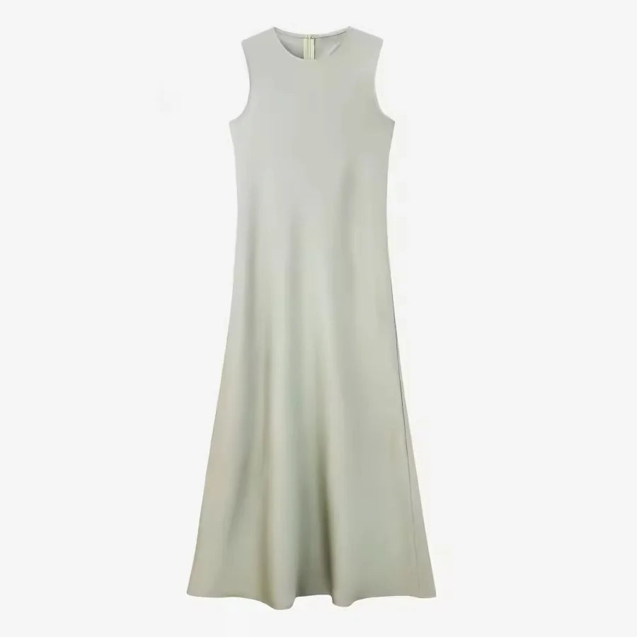 Summer Women Fashion Long Dress Elegance Soft Silk Satin Vest Dress Knitted Top Match Set Maxi Length Woman Chic Dress Set