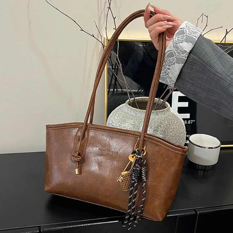 PU Leather Shoulder Bag for Women Y2K Simple Fashion Girl Handbag Large Capacity Female Crossbody Bag SolidColor Retro Tote Bags