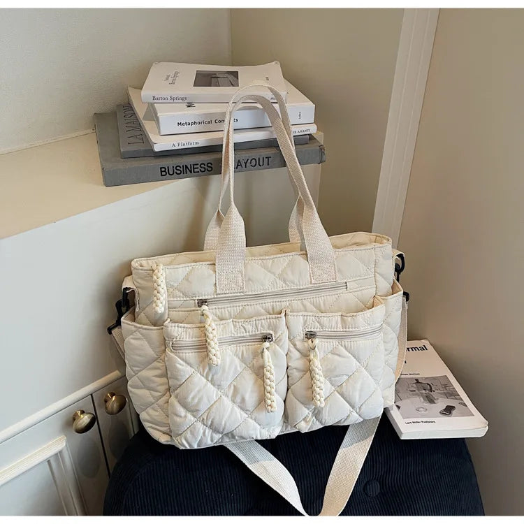 Women's Shoulder Bag, Large-Capacity Casual Multifunctional Commuter Handbag, Versatile Diamond Quilted Design Crossbody Bag
