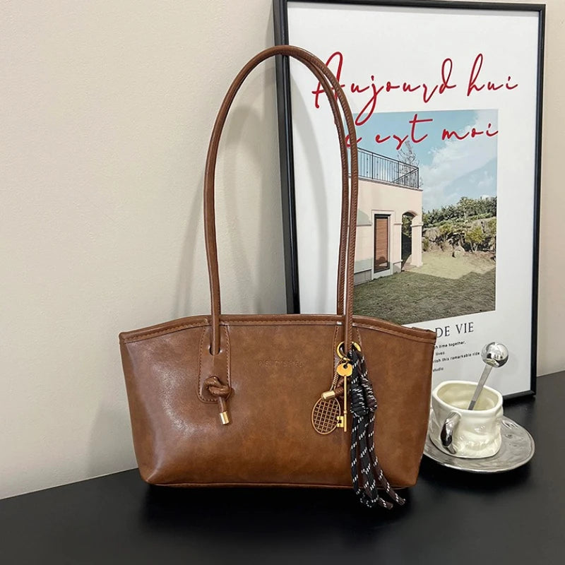 PU Leather Shoulder Bag for Women Y2K Simple Fashion Girl Handbag Large Capacity Female Crossbody Bag SolidColor Retro Tote Bags