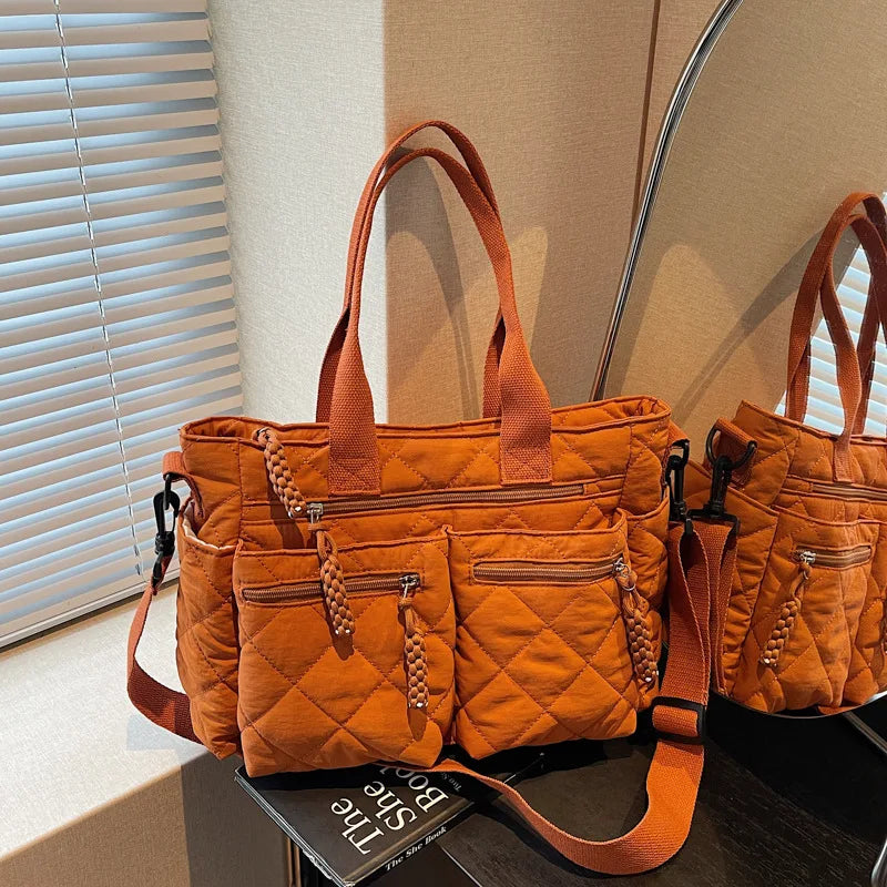 Women's Shoulder Bag, Large-Capacity Casual Multifunctional Commuter Handbag, Versatile Diamond Quilted Design Crossbody Bag