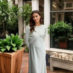 2025 New Summer Women Fashion Dress Set Elegance Satin Dress Knitted Top Match Set Maxi Floor Length Woman Casual Clothes