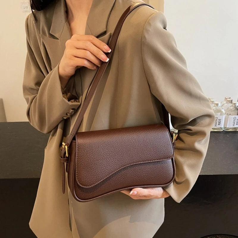 Vintage PU Leather Crossbody Bags For Women Red Lychee Pattern Flap Shoulder Bag Simple Fashion Satchels Handbags and Purses