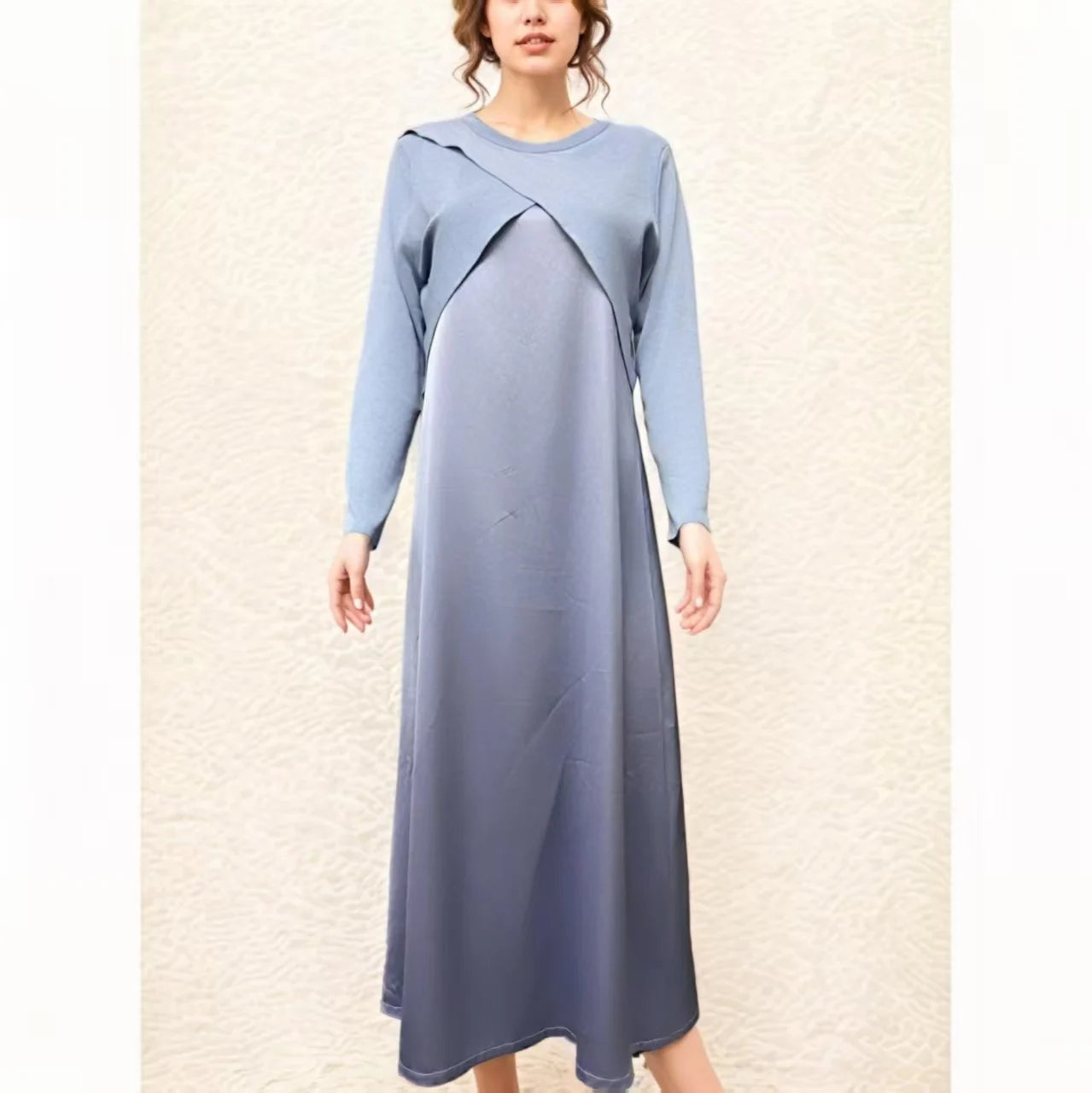 2025 New Summer Women Fashion Dress Set Elegance Satin Dress Knitted Top Match Set Maxi Floor Length Woman Casual Clothes