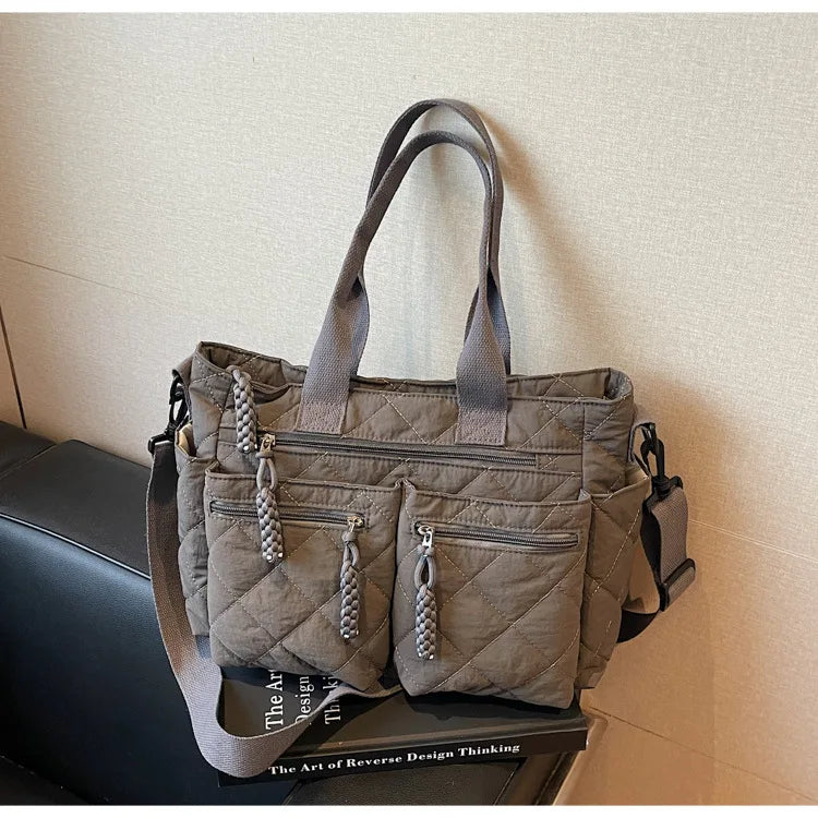 Women's Shoulder Bag, Large-Capacity Casual Multifunctional Commuter Handbag, Versatile Diamond Quilted Design Crossbody Bag