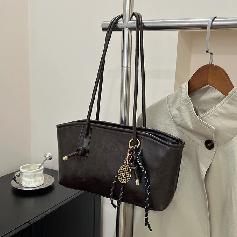 PU Leather Shoulder Bag for Women Y2K Simple Fashion Girl Handbag Large Capacity Female Crossbody Bag SolidColor Retro Tote Bags