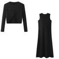 2025 New Summer Women Fashion Dress Set Elegance Satin Dress Knitted Top Match Set Maxi Floor Length Woman Casual Clothes