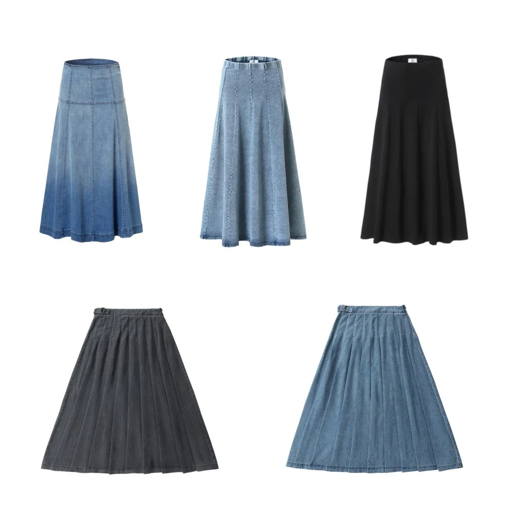 AP SS26 Panel Pleated Washed Denim Skirts Teen Girls Women Fashion Cotton Jeans Skirts Clothing