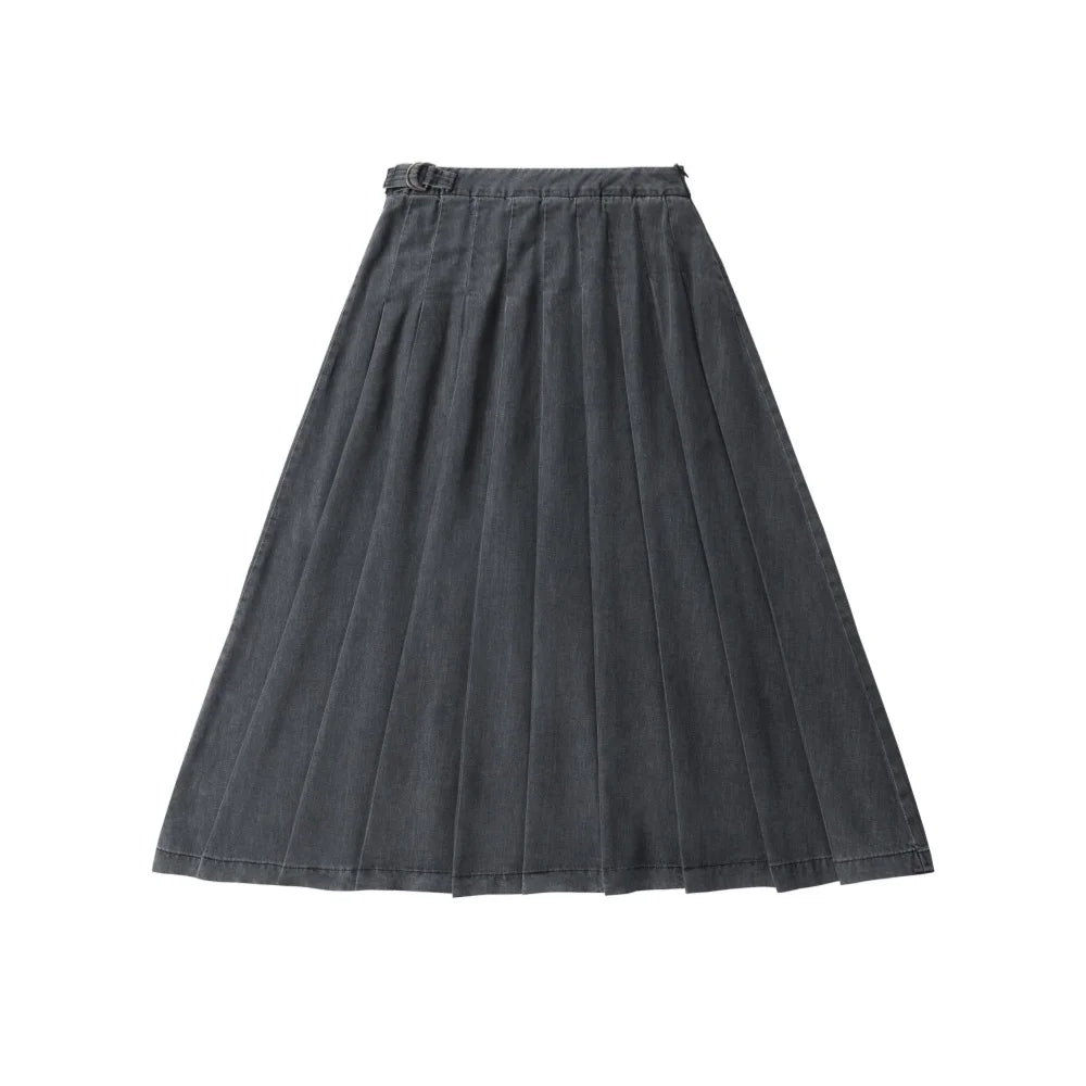 AP SS26 Panel Pleated Washed Denim Skirts Teen Girls Women Fashion Cotton Jeans Skirts Clothing
