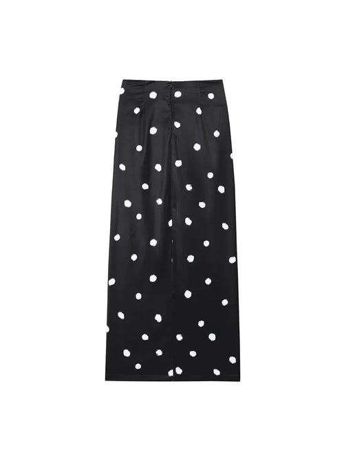 חצאית דגם לבנה שחור עם נקודות לבנות