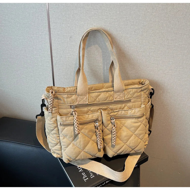 Women's Shoulder Bag, Large-Capacity Casual Multifunctional Commuter Handbag, Versatile Diamond Quilted Design Crossbody Bag
