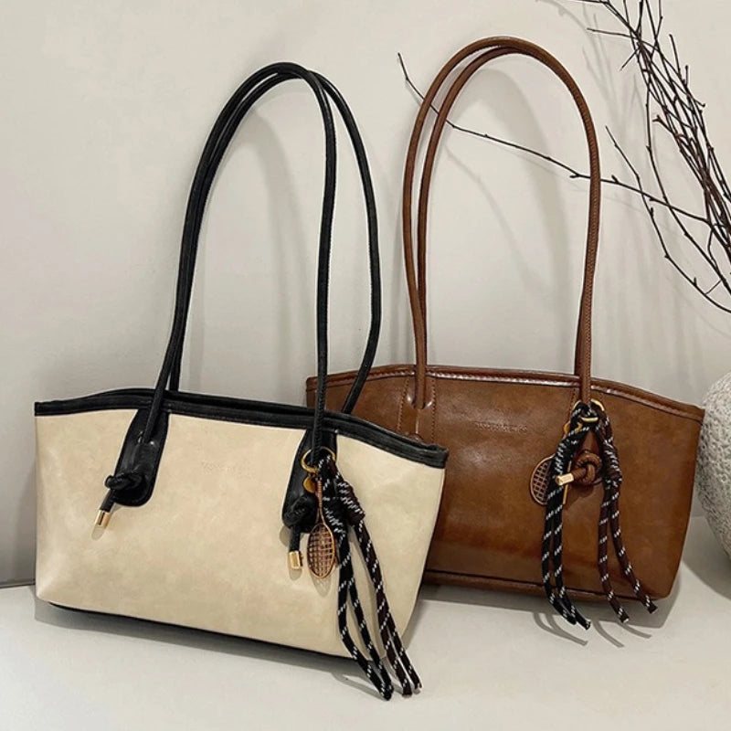 PU Leather Shoulder Bag for Women Y2K Simple Fashion Girl Handbag Large Capacity Female Crossbody Bag SolidColor Retro Tote Bags