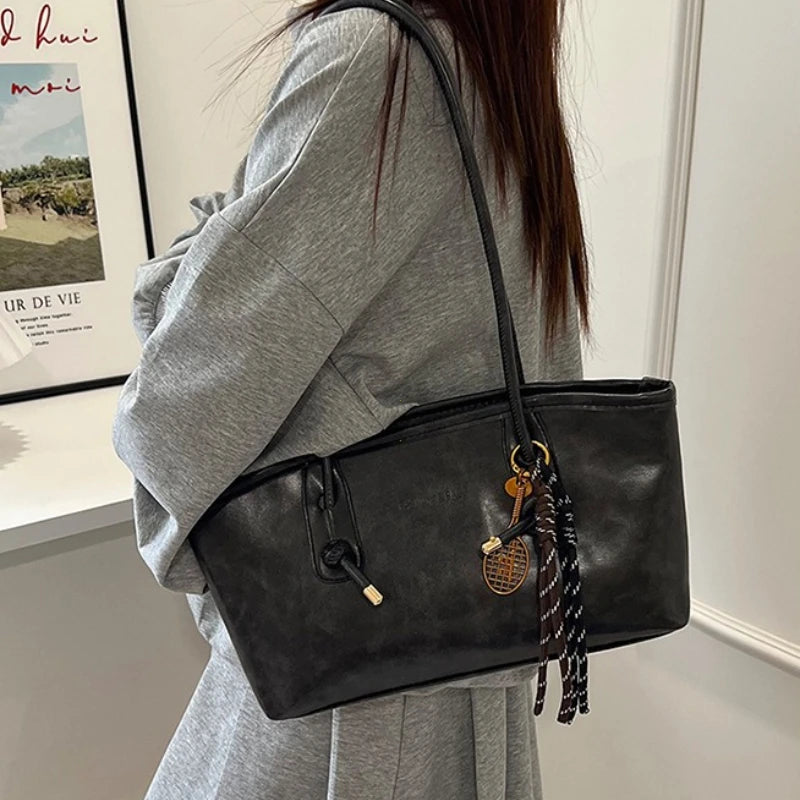 PU Leather Shoulder Bag for Women Y2K Simple Fashion Girl Handbag Large Capacity Female Crossbody Bag SolidColor Retro Tote Bags