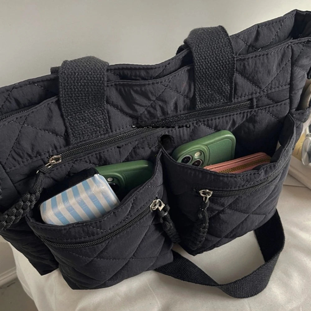 Women's Shoulder Bag, Large-Capacity Casual Multifunctional Commuter Handbag, Versatile Diamond Quilted Design Crossbody Bag